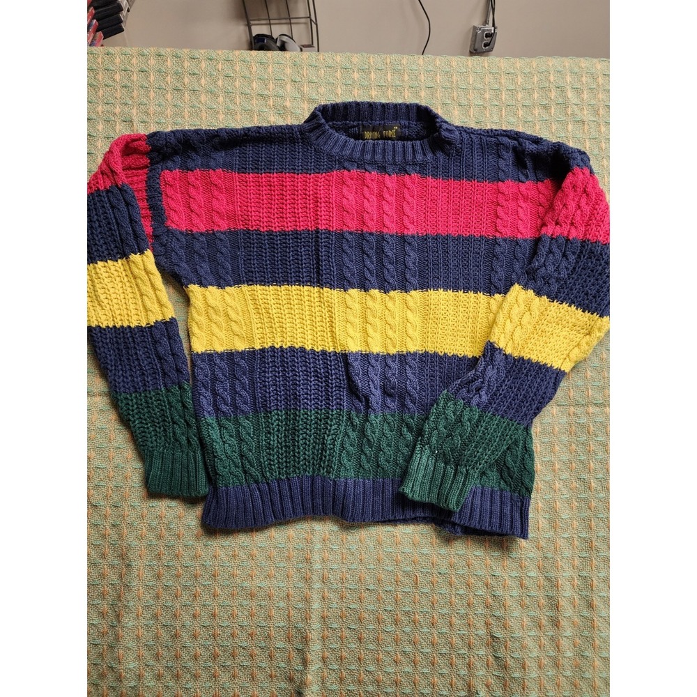 Driving Force L 16-18 colorblock Cable Knit Sweater Vintage